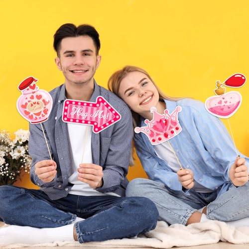 Happy Valentine's Day Photo Booth Props Kit, 24 PCS Selfie Photo Booth Accessories with “Happy Valentine’s Day” Signs, Cut...