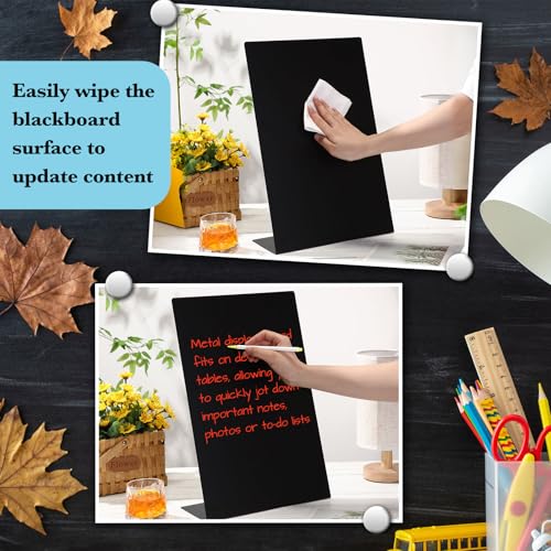 Fainne Magnetic Bulletin Board with Easel Stand Mini Black Magnet Metal Tabletop Memo Display Board for Back to School Men...