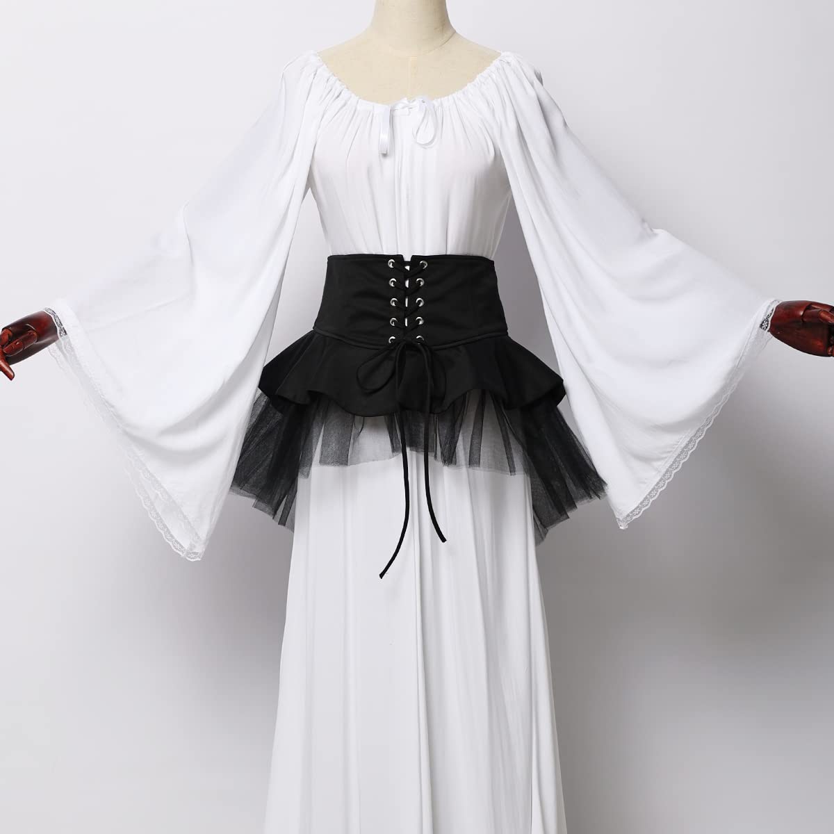 Steampunk Women's Tulle Skirts Waist Belt for Women Ruffles Pirate Corset Costumes Black