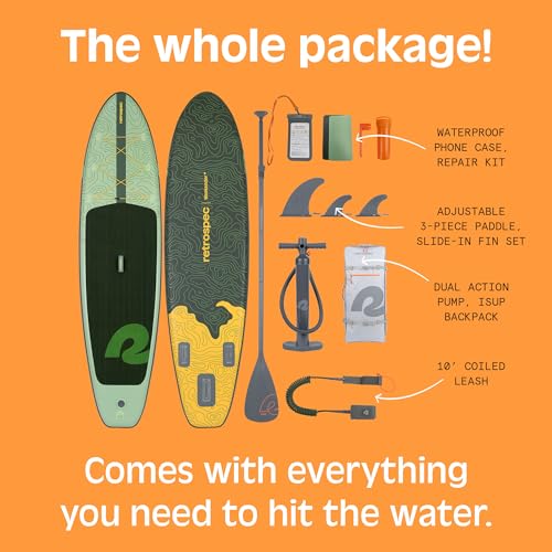 Retrospec Weekender Inflatable Stand Up Paddle Board Includes Paddle, Pump, and Accessories 10’6” Lightweight iSUP, Punctu...