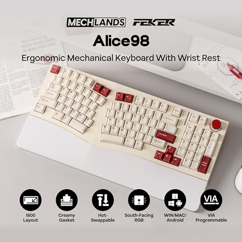 MechLands Feker Alice98 Ergonomic 98 Keys Custom Mechanical Keyboard, VIA Programmable, USB-C Wired Gaming Keyboard, Hot S...