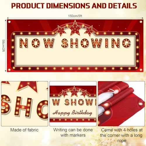Tallew 12 Pieces Movie Night Party Decorations Now Showing Banner Red Carpet Backdrop Double Sided Printing Red Carpet Cut...