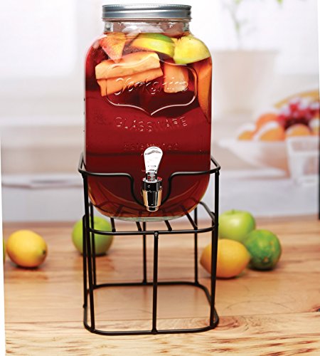 Circleware Sun Tea Mini Mason Jar Glass Beverage Dispenser with Lid, Glassware For Water, Juice, Beer, Wine, Liquor, Kombu...