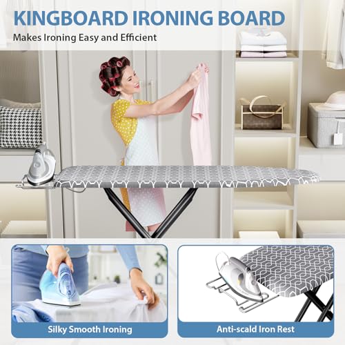 KINGBOARD Foldable Ironing Board Full Size, Iron and Ironing Board Set Standard Size, Iron Boards with Ironrest & Adjustab...