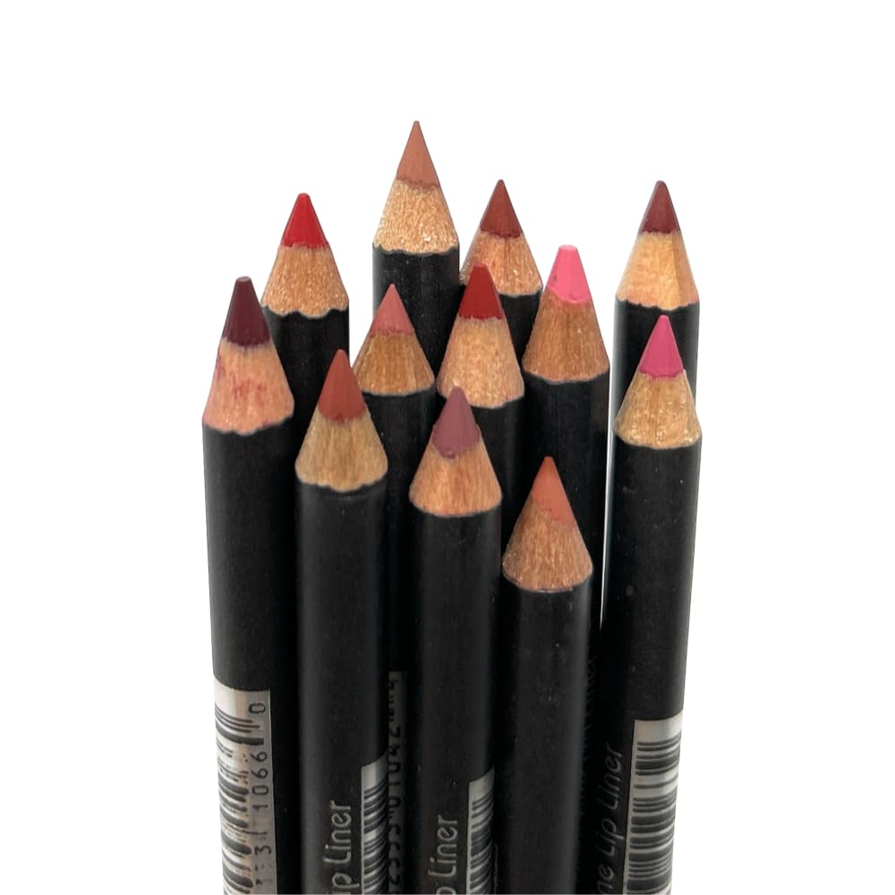 12 pcs, 12 Colors Red Tone Italia Deluxe Ultra Fine Lip Liner Set, Creamy, Long Lasting, High Pigmented Pencil, Various Shades (
