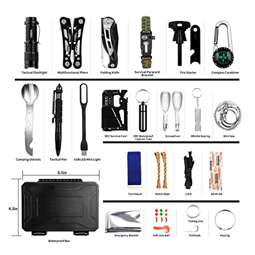 ANTARCTICA Emergency Survival Gear Kits 60 in 1, Outdoor Survival Tool with Emergency Bracelet Whistle Flashlight Pliers P...