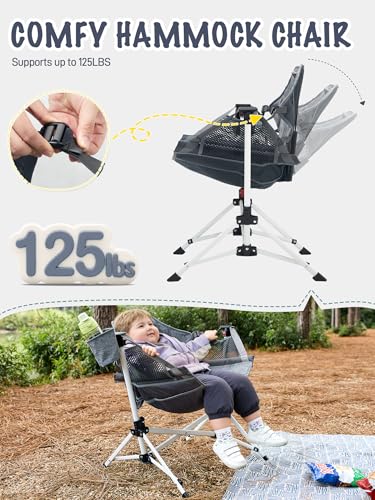 EVER ADVANCED Kids Hammock Chair Foldable, Kids Camping Chair with Stand Portable, Hammock Swing Chair with Cup Holder, Ch...