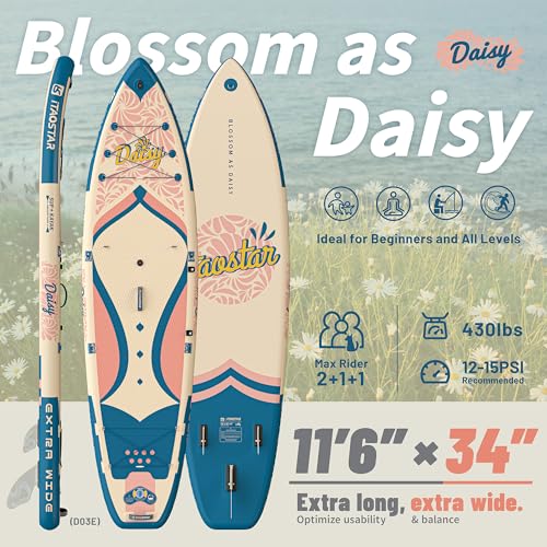 iTAOSTAR Daisy 11'6’ × 35” Extra Wide Paddle Board with Seat, One-Stop Premium SUP Board Accessories, Tailored 5 Fins, Sta...