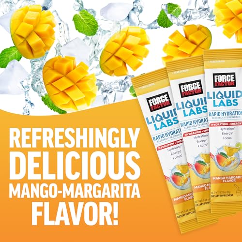 Force Factor Liquid Labs Electrolytes Powder Packets—Mango Margarita—Energy Hydration Packets to Make Electrolyte Water wi...