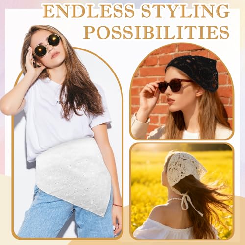 JATEBI 4PCS Women's Floral Lace Mesh Triangle Head Scarves Adjustable Boho Bandanas