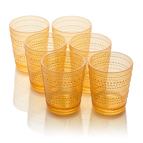 Certified International Santa Fe Orange Set of 6 Premium Acrylic DOF Glasses 16 oz – Unbreakable Drinkware with Textured B...