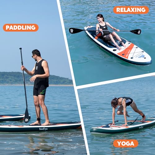 InnoExpo Inflatable Stand Up Paddle Boards with Premium Accessories, Wide Stable SUP Paddle Board Design, Non-Slip Comfort...