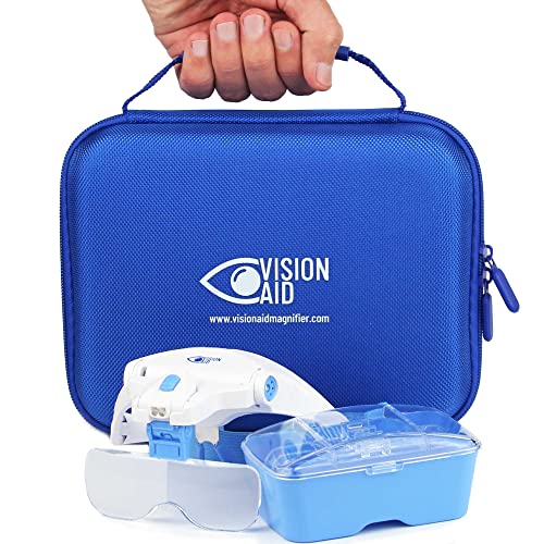 Vision Aid Magnifying Glasses with LED Light 5 Lenses Headband Case Hands Free Illuminated Optivisor Head Magnifier for Ho...