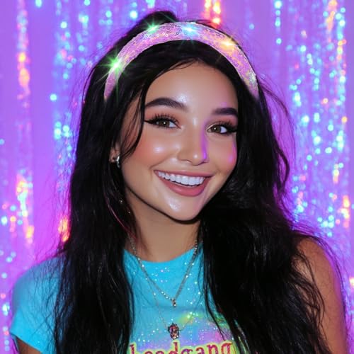Woeoe Light Up Sequin Headband Sparkly Wide Mermaid Hair Accessories for Women