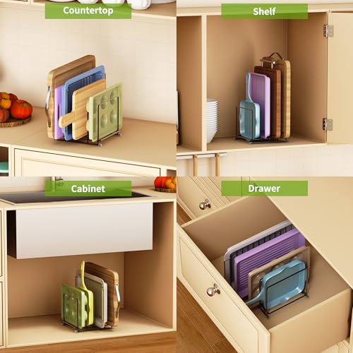 PLUVON Cutting Board Organizer-1.6in Wide Kitchen Cutting Board Holder Stand for Pan,Baking Sheets,Cookie Sheets with 4 Sl...