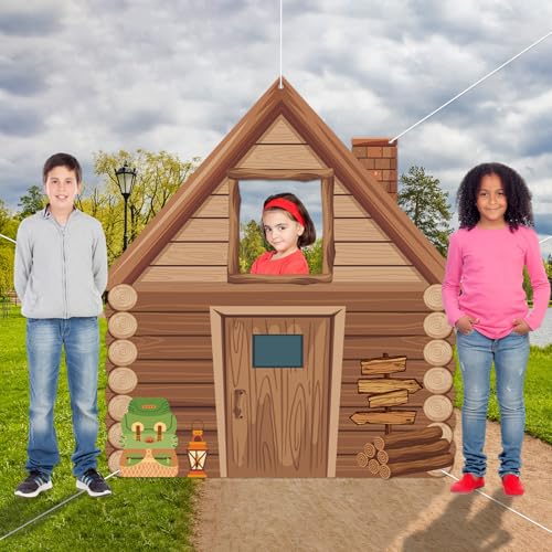 Camping Party Decorations Photo Prop Selfie Frame Happy Camper Photo Booth Props Rustic Wooden Cabin Banner Sign Supplies ...