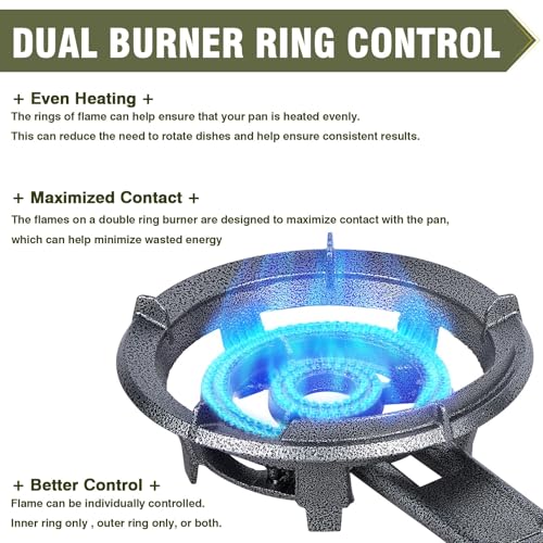 Bestfire 13" Single Propane Burner Stove 90,000 BTU Cast Iron Portable Outdoor Burner with 0-20 PSI Adjustable Regulator a...
