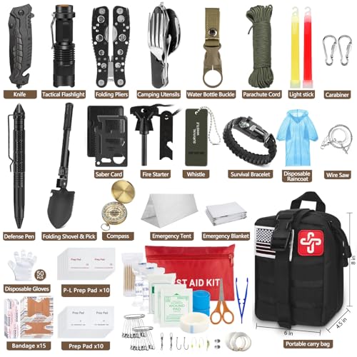238Pcs Emergency Survival Kit and First Aid Kit, Professional Survival Gear Tool with Tactical Molle Pouch and Emergency T...