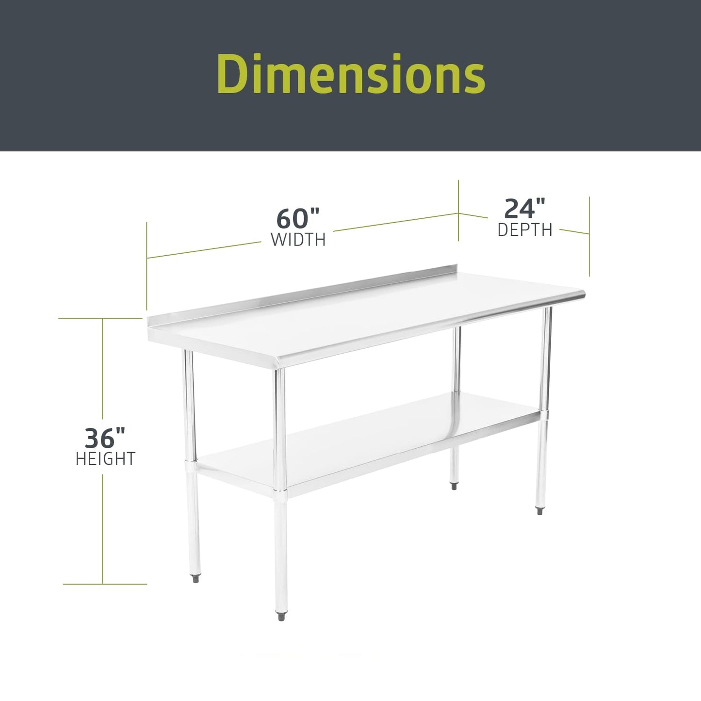 Pearington NSF Certified Stainless Steel Kitchen Prep and Work Table, Commercial Work Table for Restaurant and Home, 60" x 24", Stainless Steel
