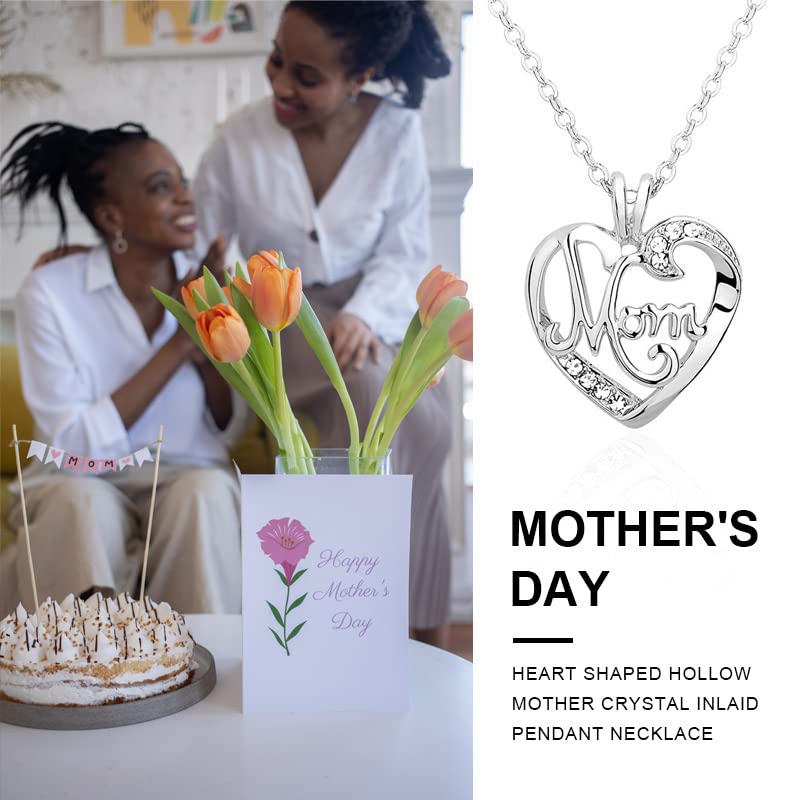 ShiQiao Spl Mom Christmas Gifts Necklace - Mother Heart Pendant Necklace Mothers Day Necklace for Women from Daughter Son White