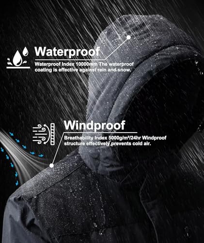 Zoofly Men's Mountain Ski Jacket Waterproof Fleece Liner Snow Coat Warm Winter Windproof Hooded Raincoat