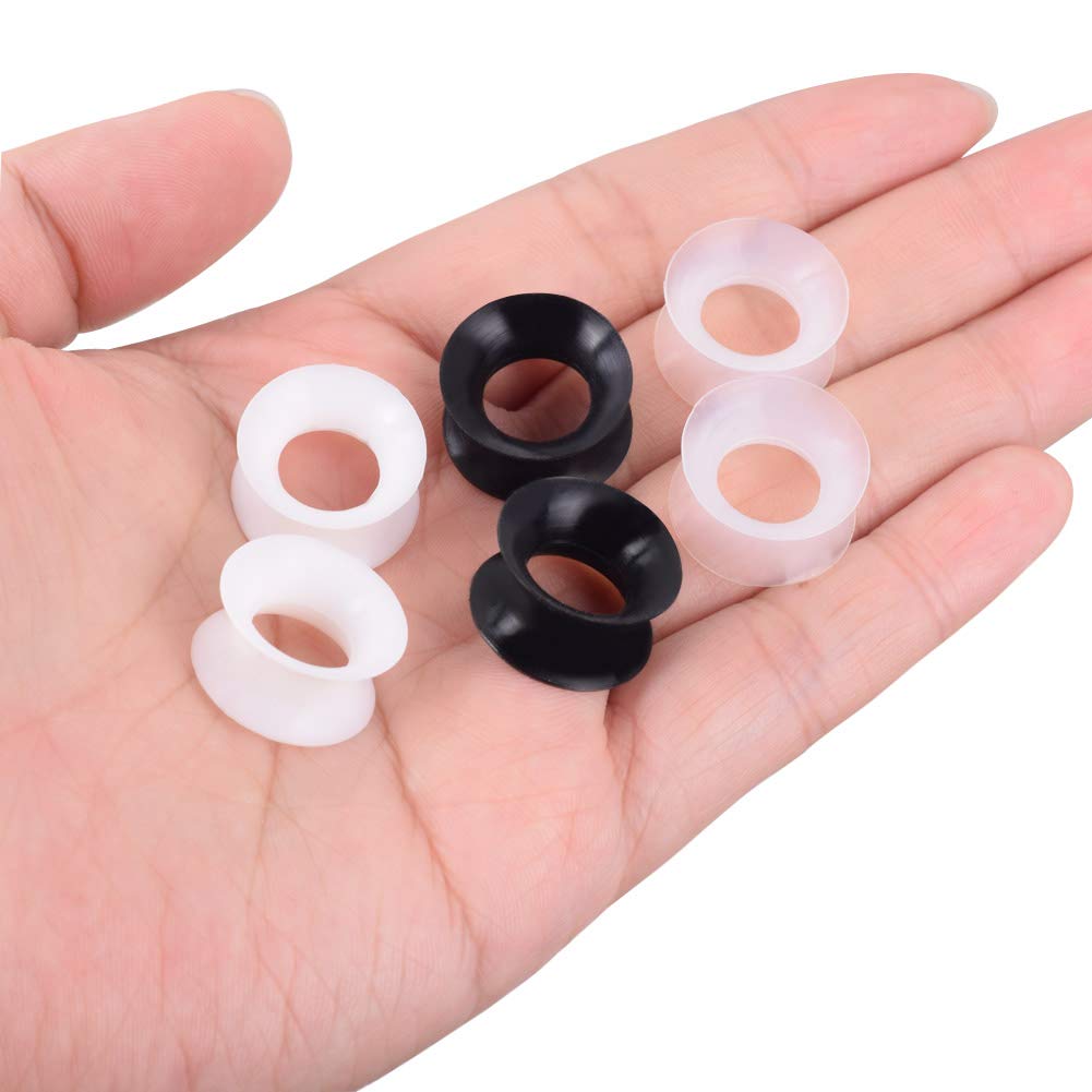 Stuppendux 3 Pairs Black White Transparent Soft Silicone Flexible Ear Skin Tunnels Plugs Expanders Gauges Hollow Body Piercing 9