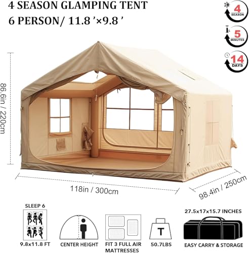 SENLEETO Inflatable Tents for Camping, Large Inflatable Camping Tent with Hand Pump, Easy Setup Tents for 2/4/6/8/10/12 Pe...