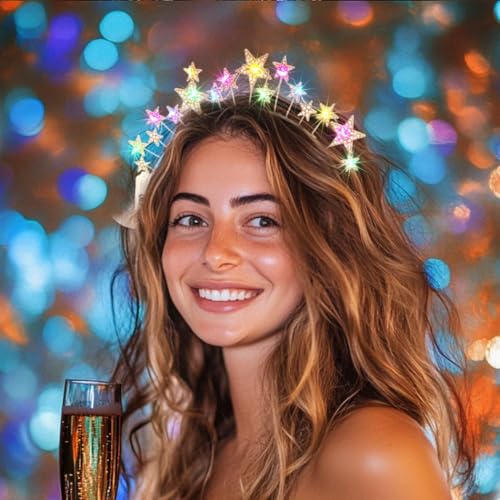 Uranian Light Up Star Halo Crowns LED Rhinestone Headbands Gold Star Hairbands Glow Festival Brithday Party Favor Hair Acc...