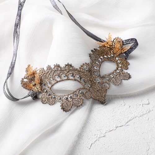 Zinniday Butterfly Lace Masquerade Mask - Halloween Renfaire Shiny Butterfly Masks for Women Halloween Masquerade