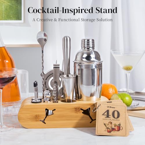 X Home Bartender Kit with Stand, Cocktail Shaker Set for Enthusiasts and Beginners | Includes Martini Shaker, Easy-to-Meas...