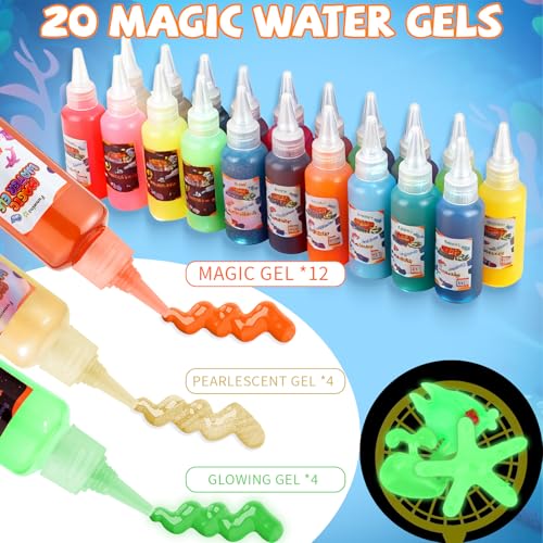 Magic Water Elf Toy Kit with Aquarium, Aqua Fairy Water Gel Kit Toys with 20 Non-Toxic Magic Gels & 12 Sea Animal Molds, D...