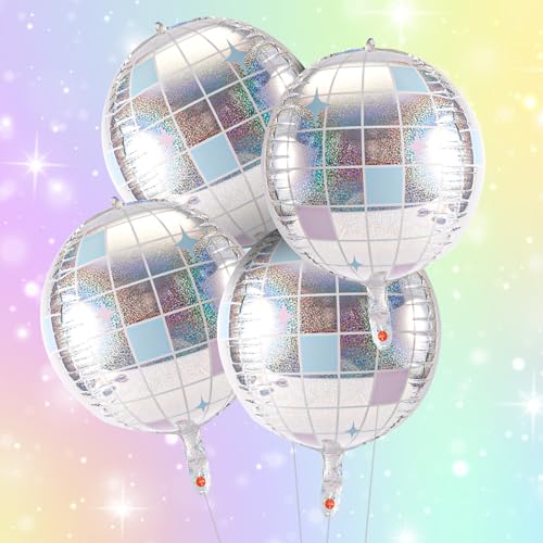 4pcs Big Disco Ball Balloons, Disco Ball Ballons Decorations Big Disco Ball Balloons Mirror Ball Balloons for 70s Baby Sho...