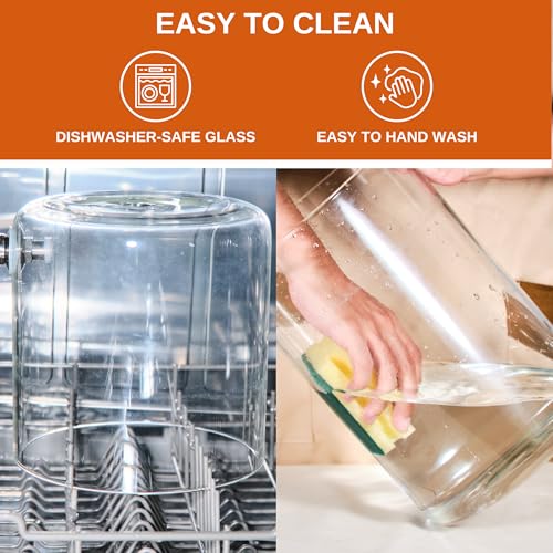 Glass Beverage Dispenser with Bamboo Stand 6.7 In and Lid, Iced 1.5 Gallon Drink Server with Spigot, Large Thick Glass Dri...