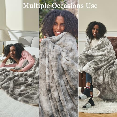 Krifey Oversized Faux Fur Throw Blanket, Soft Fluffy Fuzzy Cozy Blanket for Couch, Sofa and Bed, Luxury Mink Plush for Wom...