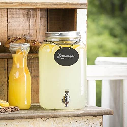 TableCraft BDG3000, 2 Gallon Mason Jar Glass Beverage Dispenser, 7.75" x 10.25" x 12.25", Includes Chrome Plated Faucet, I...