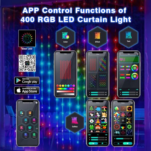 AKEPO Programmable Smart Colorful LED Window Curtain Lights, IP65 400 RGB LED APP Control DIY Text and Pattern Fairy Light...