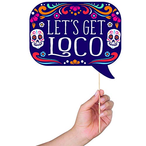 Fiesta Photo Booth Props - 41-pc Photobooth Kit with 8 x 10-Inch Sign, 60 Adhesive Pads, 45 Sticks - Mexican Photo Prop - ...