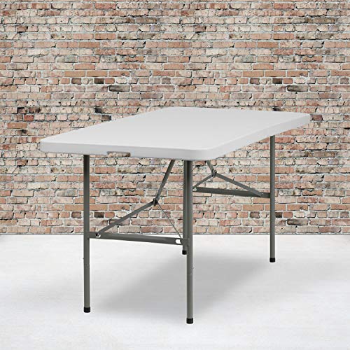 Flash Furniture Elon Commercial Grade 5-Foot Bi-Fold Granite White Plastic Folding Table