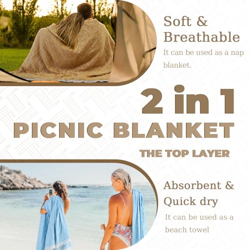 Genovega 2 in 1 Extra Large Outdoor Picnic Blanket Waterproof Woven Boho Mat Giant Beach Towel Travel Essential Yoga Acces...