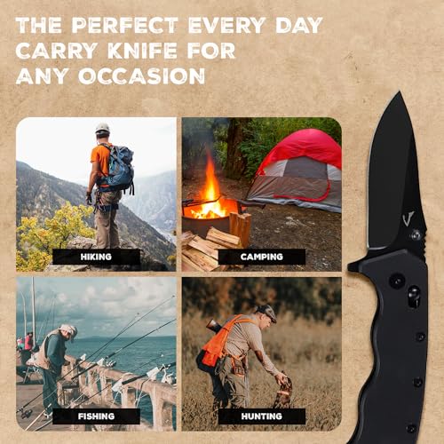 Dentuso EDC Utility Knife, 3" Sharp D2 Blade, 7.5" Total Length, Textured G10 scale, Crossbar Lock, Reversible Clip, Ball ...