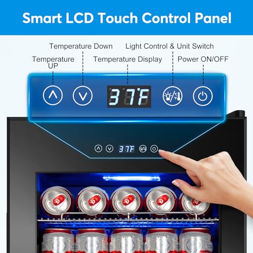 FoMup Beverage Refrigerator 17 inch Wide - 126 Can Beverage Cooler with Glass Door | Counter-Top/Freestanding Mini Beverag...