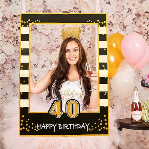 LaVenty Black Gold Glitter 40th Birthday Party Photo Booth Props 40th Birthday Photo Frame Birthday Photo Frame Party Phot...