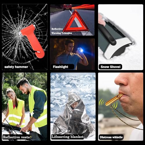 LIANXIN Roadside Assistance Emergency Kit - Car Emergency Kit with Jumper Cables (Upgraded) Emergency Roadside Kit for Car...