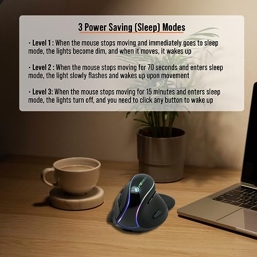 J-Tech Digital Ergonomic Mouse with Wireless Connection, Removable Palm Rest, Thumb Buttons, Rechargeable Battery, 800 DP...