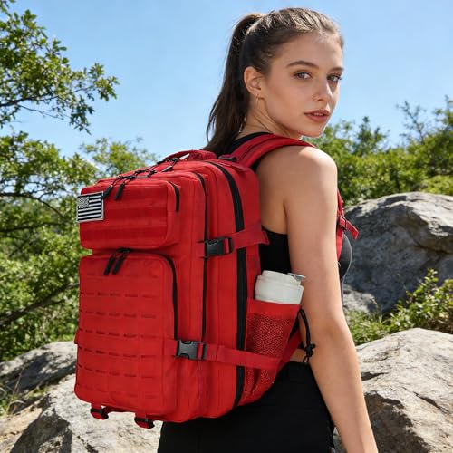 W WINTMING Sparklekle Military Tactical Backpack 45L 3 Day Assault Pack Waterproof Molle Hiking Rucksack for Men&Women (Red)