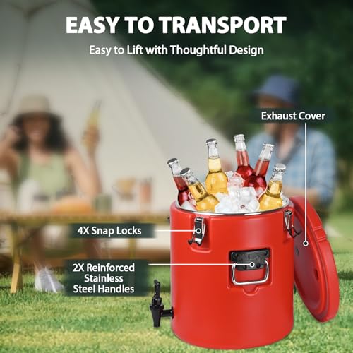 Carivia 8 Gal Insulated Beverage Dispenser, Commercial Cold & Hot Drink Dispenser with 304 Stainless Steel Interior and Sp...