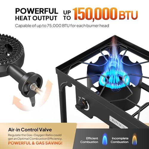 ROVSUN 2 Burner Outdoor Propane Gas Stove 150,000 BTU High Pressure Stand Cooker for Backyard Cooking Camping Home Brewing...