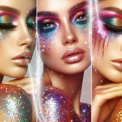 32 Colours Glitter Eyeshadow Palette, Make-Up Palette, Face and Body Glitter, glitter tattoos, festival accessories, Glitt...