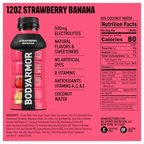 BODYARMOR Sports Drink, Strawberry Banana, Electrolyte Drink Hydration, 12 Fl Oz Bottles (8 Pack), Flavored Coconut Water ...