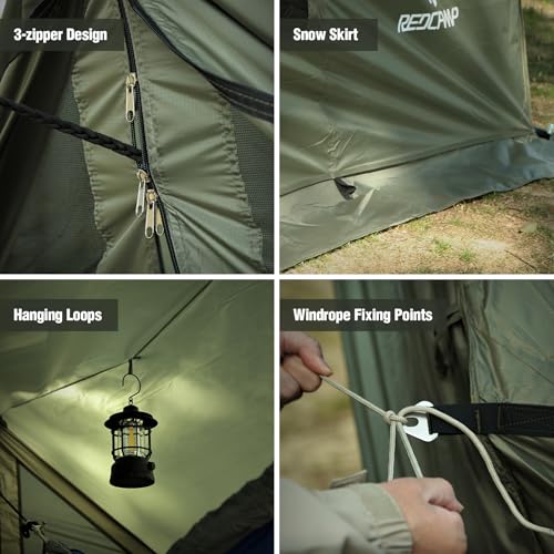 REDCAMP Large Hammock Hot Tent with Stove Jack, Waterproof & Windproof Winter Wall Tent with Snow Skirt, Ultralight 4 Seas...